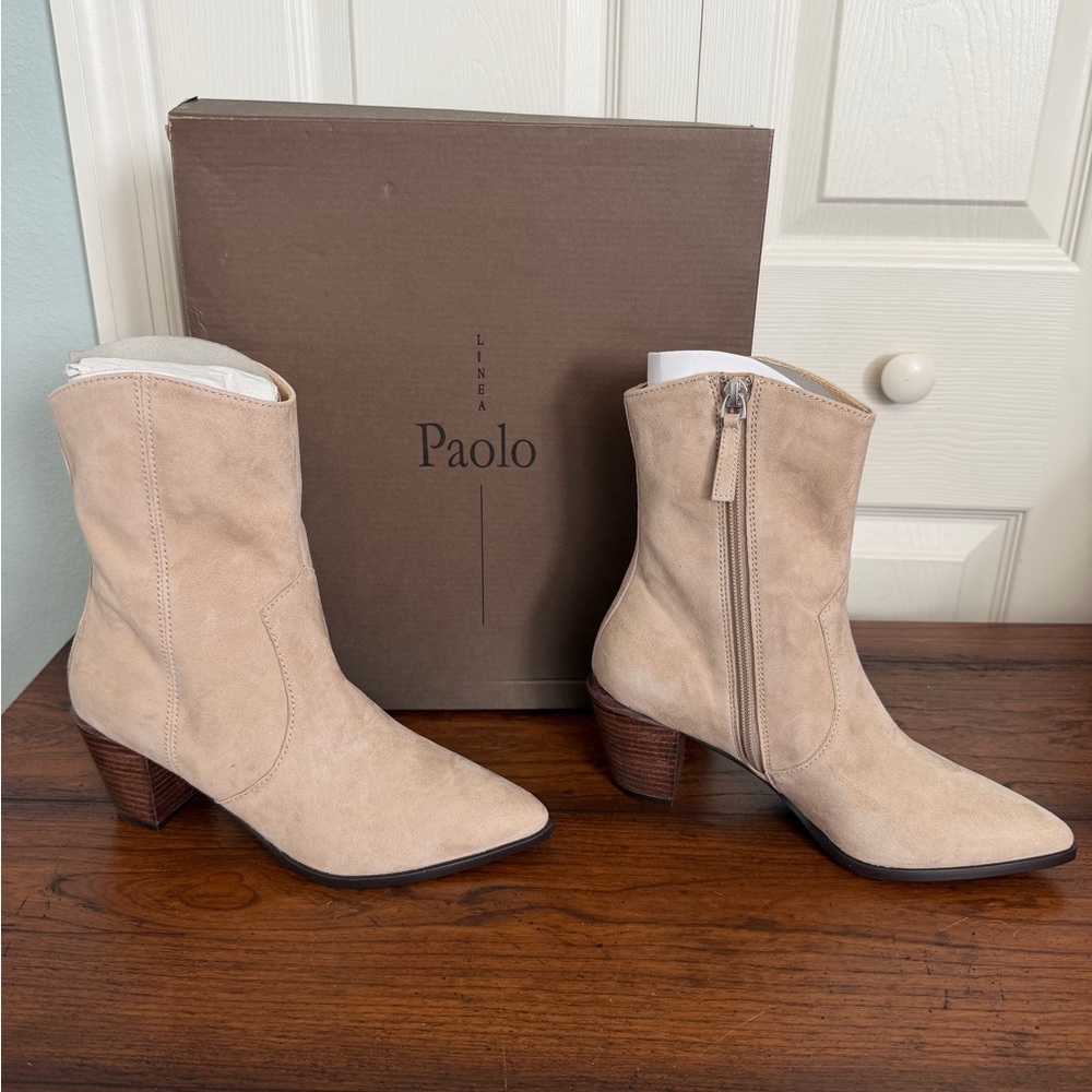 Paolo Light Tan Leather Ankle Booties Retail for $200